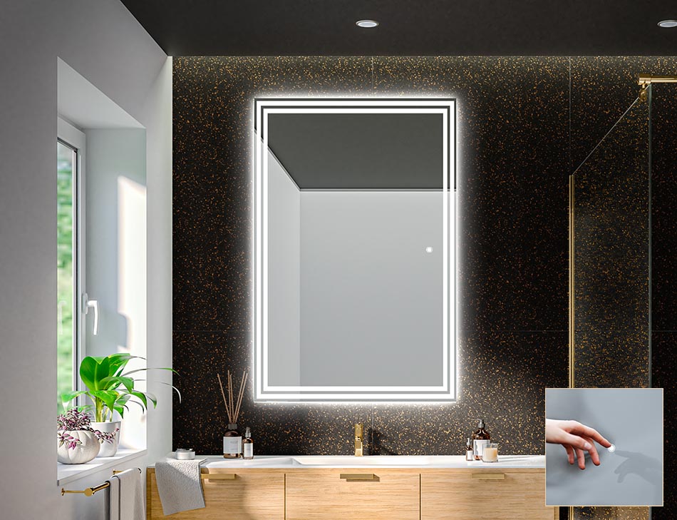 Auf Wunsch können unsere beleuchteten Spiegel mit unterschiedlichen Lichtschaltern ausgestattet werden.