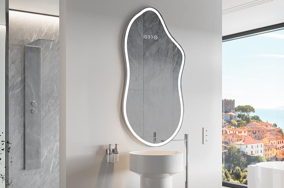 Asymmetrischer LED-Spiegel mit sanfter Hintergrundbeleuchtung – asymmetrischer spiegel | ARTFORMA