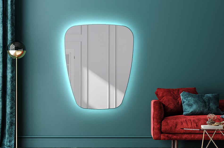 Asymmetrischer LED-Spiegel mit sanfter Hintergrundbeleuchtung – asymmetrischer spiegel | ARTFORMA