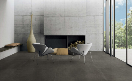 Glasierte Feinsteinzeugfliesen für den Boden, 60 x 120 cm, Beton, dunkelgrau, matt, rektifiziert, A4H327 Massive Dimgray