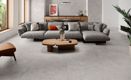 Bodenfliesen 100x100, Travertin, quer geschnitten, matt, grau A4H497 Chrono Grey