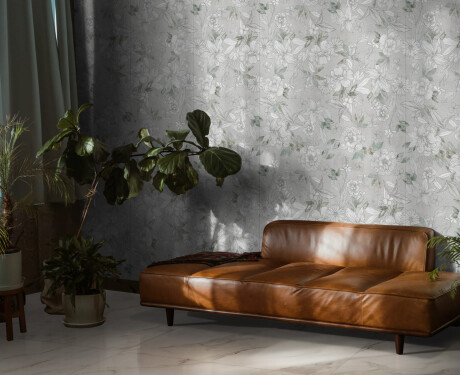 Wandfliesen 60 x 120 cm, grau mit Blumenmustern, matt, A4H923 Lirio