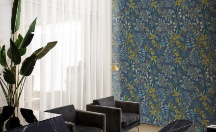 Wandfliesen 60 x 120 cm, blau, mit Pflanzenmotiven, matt, A4H924 Majorele