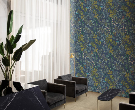 Wandfliesen 60 x 120 cm, blau, mit Pflanzenmotiven, matt, A4H924 Majorele