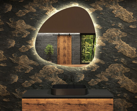 Unregelmäßiger asymmetrischer Spiegel mit LED Beleuchtung J221