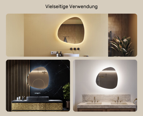 Unregelmäßiger asymmetrischer Spiegel mit LED Beleuchtung 74x74cm mit kaltem LED-Licht 7000K, warmem Licht 3000K oder neutralem Licht 4500K #2