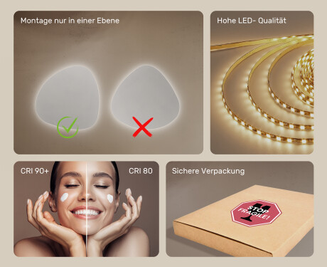 Unregelmäßiger asymmetrischer Spiegel mit LED Beleuchtung 74x74cm mit kaltem LED-Licht 7000K, warmem Licht 3000K oder neutralem Licht 4500K #5