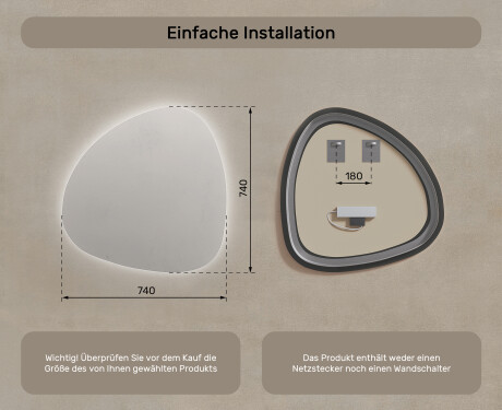 Unregelmäßiger asymmetrischer Spiegel mit LED Beleuchtung 74x74cm mit kaltem LED-Licht 7000K, warmem Licht 3000K oder neutralem Licht 4500K #7
