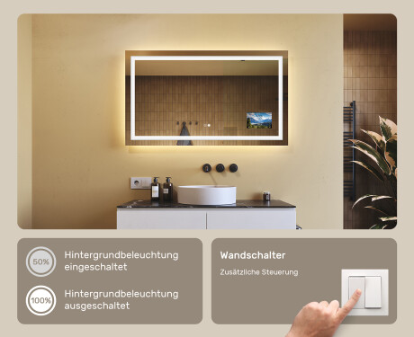 Rechteckiger Badspiegel mit LED Beleuchtung L15 120x80cm - SmartScreen, DualColor, Heizmatte #6