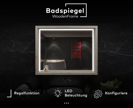 LED-Badspiegel mit WoodenFrame-Rahmen in der Farbe Oslo-Eiche #2