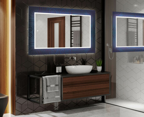 Hinterleuchteter dekorativer Spiegel für das Badezimmer - Blue Drawing #2