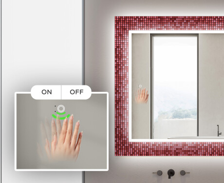 Hinterleuchteter dekorativer Spiegel für das Badezimmer - Red Mosaic #5