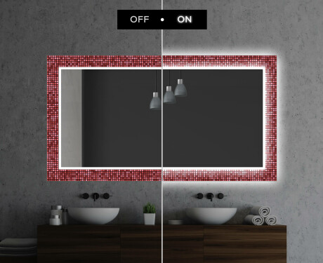 Hinterleuchteter dekorativer Spiegel für das Badezimmer - Red Mosaic #7