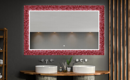 Hinterleuchteter dekorativer Spiegel für das Badezimmer - Red Mosaic