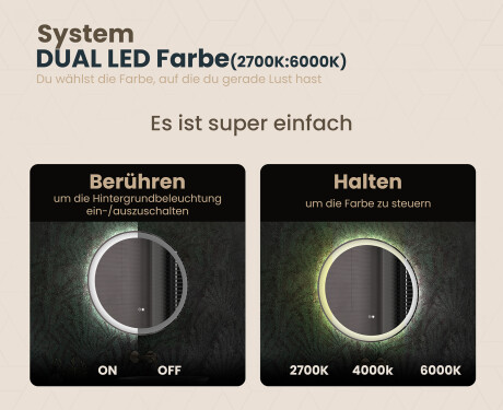 Runder Badspiegel mit LED Beleuchtung 60cm mit Dual color, Touch Schalter, Heizmatte - L76 #3