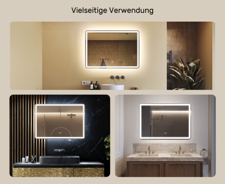 Abgerundeter Badspiegel mit LED Beleuchtung 100x70cm mit Dual color, Touch Schalter, Heizmatte, Bluetooth-Lautsprecher - L141 #2