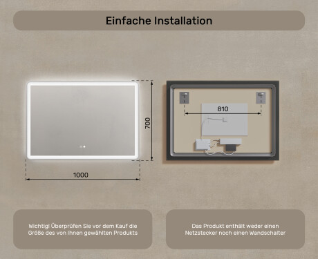 Abgerundeter Badspiegel mit LED Beleuchtung 100x70cm mit Dual color, Touch Schalter, Heizmatte, Bluetooth-Lautsprecher - L141 #8