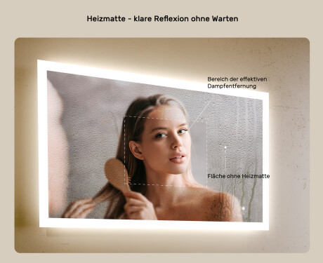 Rechteckiger Spiegel für Bad mit Beleuchtung LED 100x70cm mit Dual color, Touch Schalter, Heizmatte #5