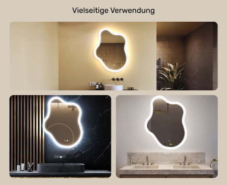 Unregelmäßiger Spiegel mit Beleuchtung, 74×94 cm, zweifarbig, Touch‑Schalter, Heizmatte #2