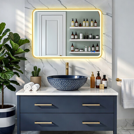 Abgerundeter LED-Spiegel in einem goldenen Aluminiumrahmen #4