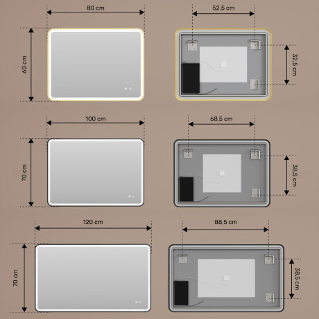 Abgerundeter LED-Spiegel mit Beleuchtung - 80x60/100x70/120x70 cm in einem silbernen Aluminiumrahmen #3