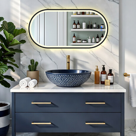 Ovaler LED-beleuchteter Spiegel in einem schwarzen Aluminiumrahmen #4