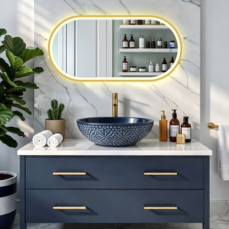 Ovaler LED-Spiegel in einem goldenen Aluminiumrahmen #4