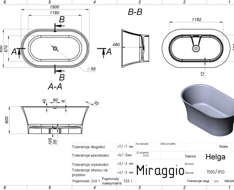Badewanne HELGA MIRASOFT