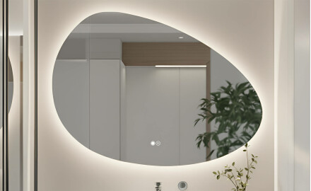 Unregelmäßiger Spiegel mit Beleuchtung, 114×84 cm, zweifarbig, Touch‑Schalter, Heizmatte