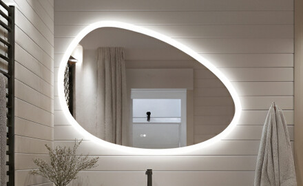 Unregelmäßiger Spiegel mit Beleuchtung, 114×84 cm, zweifarbig, Touch‑Schalter, Heizmatte