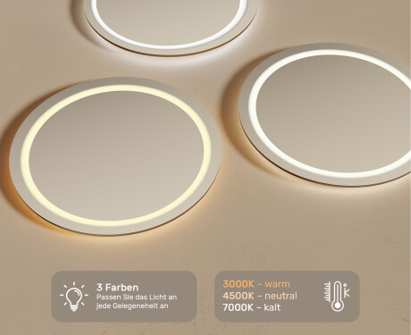 Runder Badspiegel mit LED Beleuchtung 80cm mit kaltem LED-Licht 7000K, warmem Licht 3000K oder neutralem Licht 4500K #3
