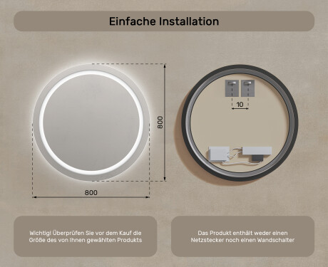 Runder Badspiegel mit LED Beleuchtung 80cm mit kaltem LED-Licht 7000K, warmem Licht 3000K oder neutralem Licht 4500K #7