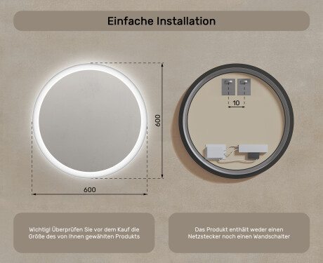 Runder Badspiegel mit LED Beleuchtung 60cm mit kaltem LED-Licht 7000K, warmem Licht 3000K oder neutralem Licht 4500K #7