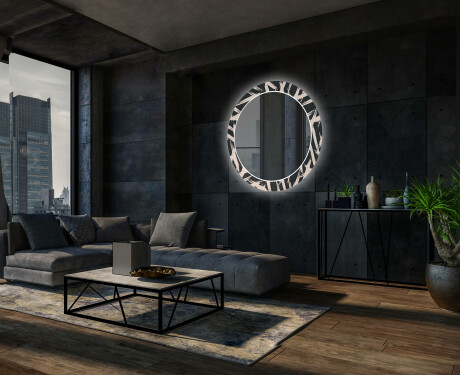Runder dekorativer Spiegel mit LED-Beleuchtung für das Wohnzimmer - Lines #12