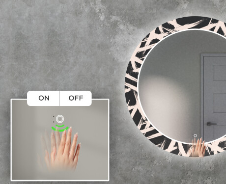 Runder dekorativer Spiegel mit LED-Beleuchtung für das Wohnzimmer - Lines #5