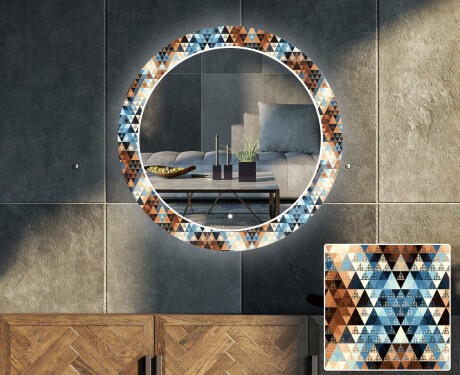 Runder dekorativer Spiegel mit LED-Beleuchtung für das Wohnzimmer - Color Triangles #1