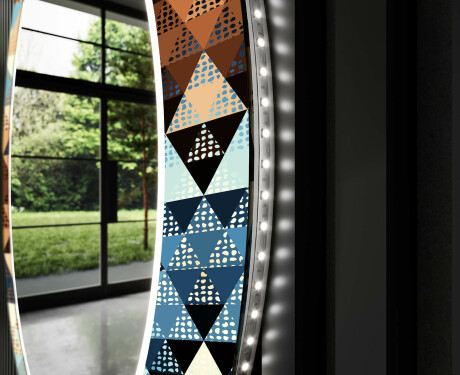 Runder dekorativer Spiegel mit LED-Beleuchtung für das Wohnzimmer - Color Triangles #11