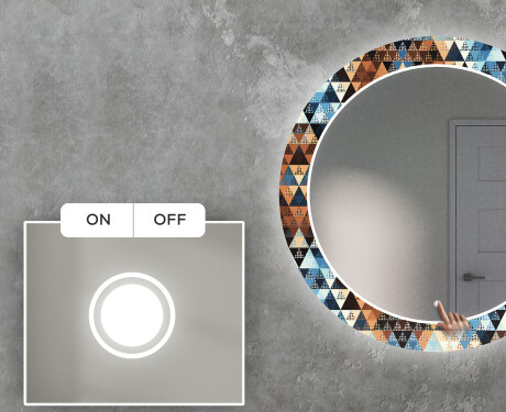 Runder dekorativer Spiegel mit LED-Beleuchtung für das Wohnzimmer - Color Triangles #4