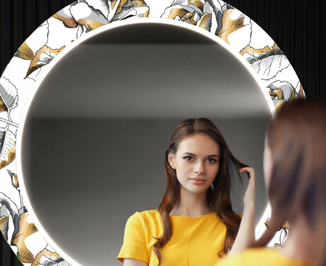 Runder dekorativer Spiegel mit LED-Beleuchtung für den Flur - Golden Flowers #12