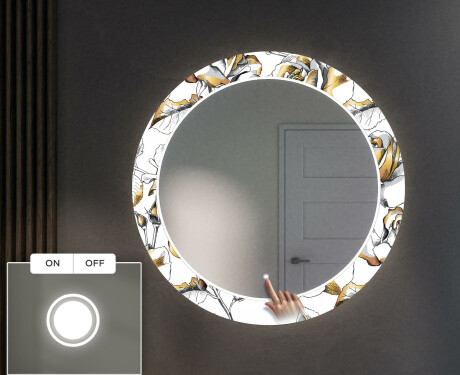 Runder dekorativer Spiegel mit LED-Beleuchtung für den Flur - Golden Flowers #4