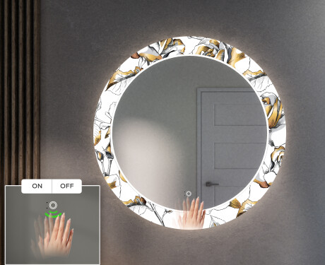 Runder dekorativer Spiegel mit LED-Beleuchtung für den Flur - Golden Flowers #5