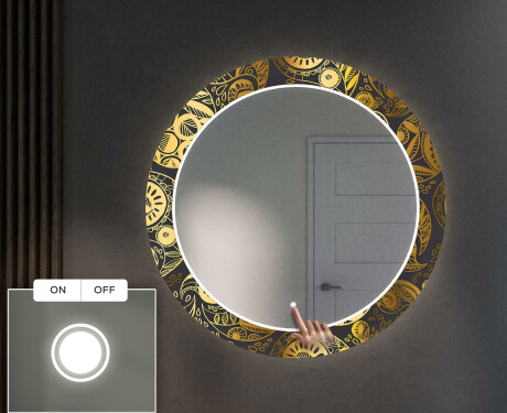Runder dekorativer Spiegel mit LED-Beleuchtung für den Flur - Ancient Pattern #4