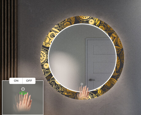 Runder dekorativer Spiegel mit LED-Beleuchtung für den Flur - Ancient Pattern #5