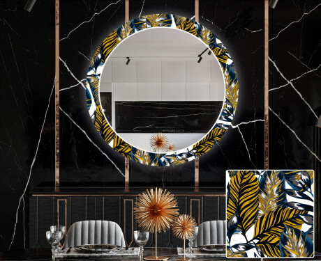 Runder dekorativer Spiegel mit LED-Beleuchtung für das Esszimmer - Colorful Leaves #1
