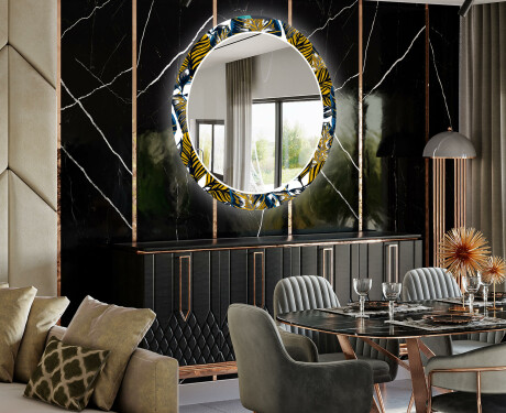 Runder dekorativer Spiegel mit LED-Beleuchtung für das Esszimmer - Colorful Leaves #2
