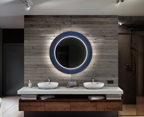 Runder dekorativer Spiegel mit LED-Beleuchtung für das Badezimmer - Blue Drawing #12
