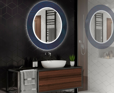 Runder dekorativer Spiegel mit LED-Beleuchtung für das Badezimmer - Blue Drawing #2