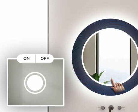 Runder dekorativer Spiegel mit LED-Beleuchtung für das Badezimmer - Blue Drawing #4