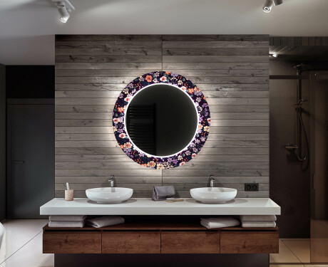 Runder dekorativer Spiegel mit LED-Beleuchtung für das Badezimmer - Elegant Flowers #12