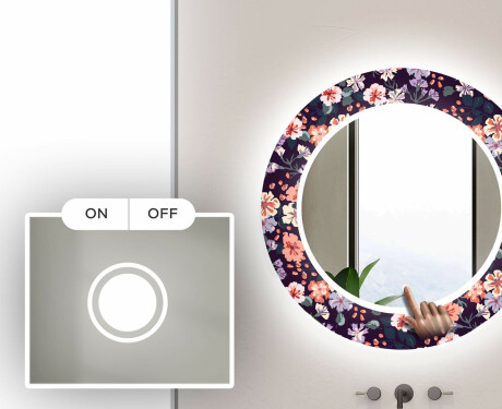 Runder dekorativer Spiegel mit LED-Beleuchtung für das Badezimmer - Elegant Flowers #4